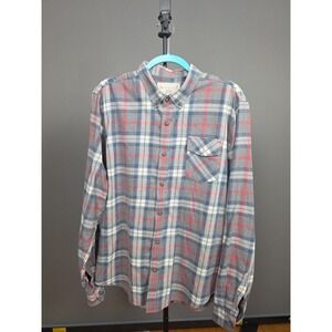 PX Premium Xpression Mens Large Plaid Flannel Shirt Gray Red‎ Blue Button Up...